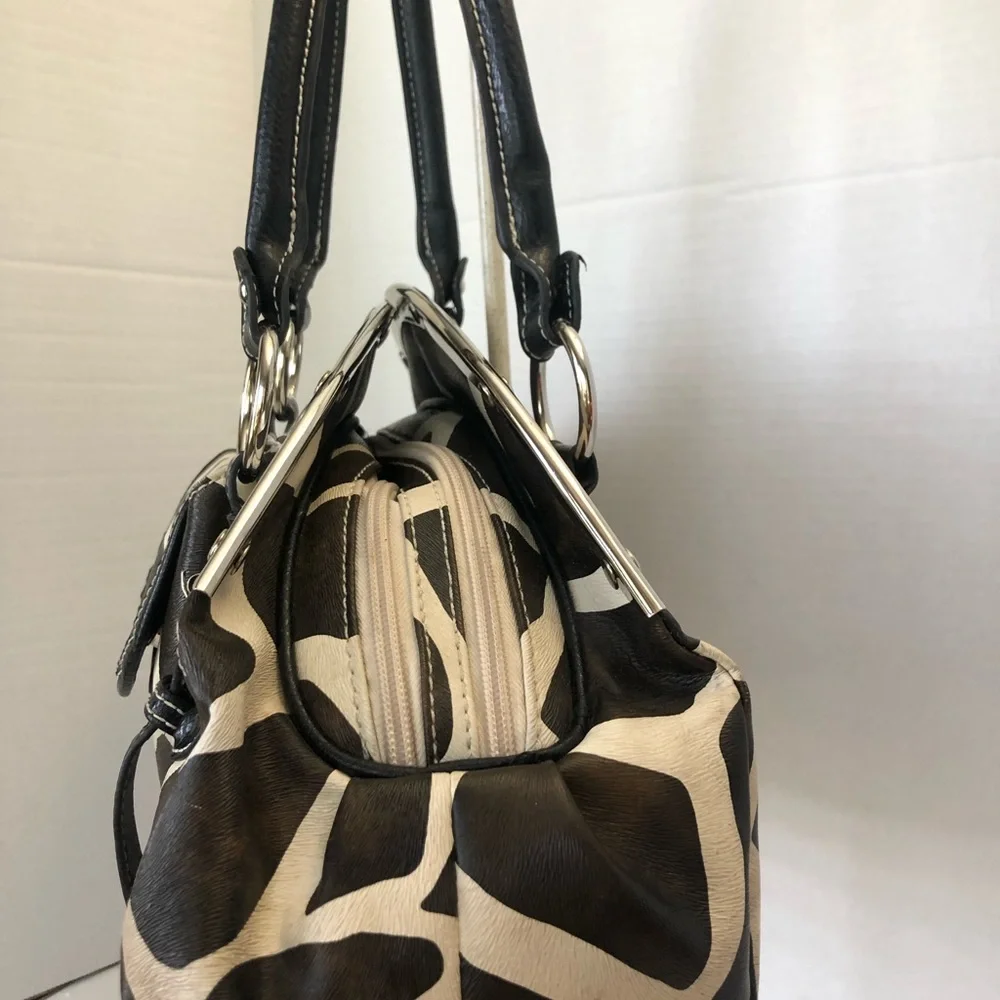 Giraffe print faux leather satchel